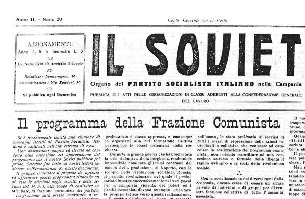 Il programma della Frazione Comunista, v Il Soviet, č. 29, 1919